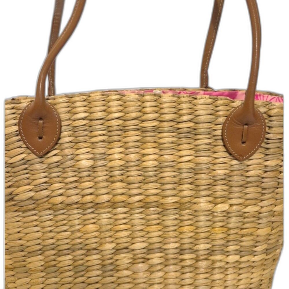 Lilly Pulitzer Vintage Y2k Straw Raffia Floral Tote Beach Bag Coastal Resort - Picture 14 of 14